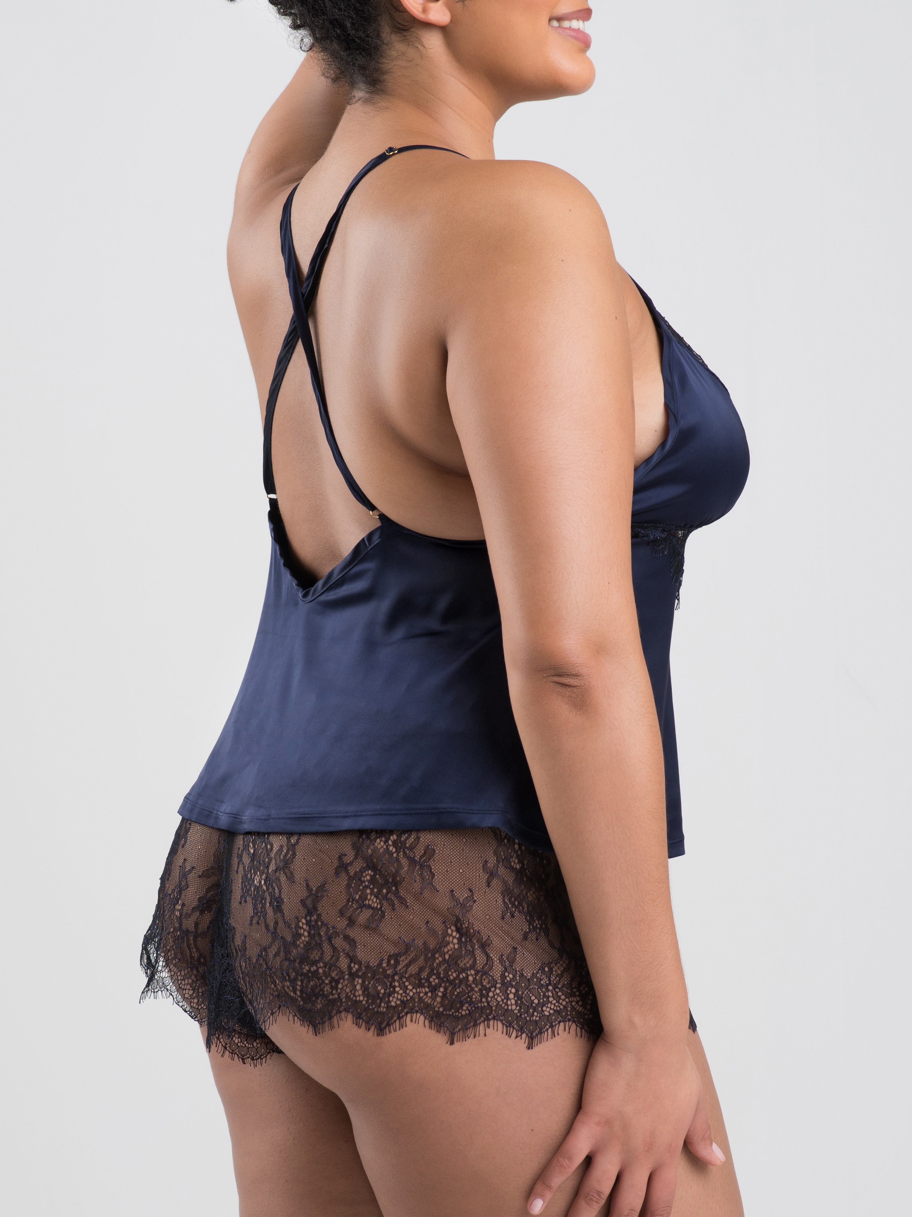 Lovehoney Dark Orchid Navy Satin and Lace Cami Set, Blue, hi-res