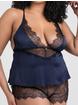 Lovehoney Plus Size Dark Orchid Navy Satin and Lace Cami Set, Blue, hi-res