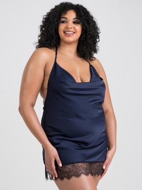 Lovehoney Plus Size Dark Orchid Navy Satin and Lace Chemise