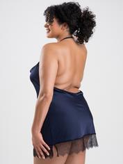 Lovehoney Dark Orchid Navy Satin and Lace Chemise, Blue, hi-res