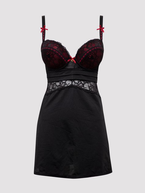 Lovehoney Plus Size Twilight Rose Black Lace Babydoll Set, Black, hi-res