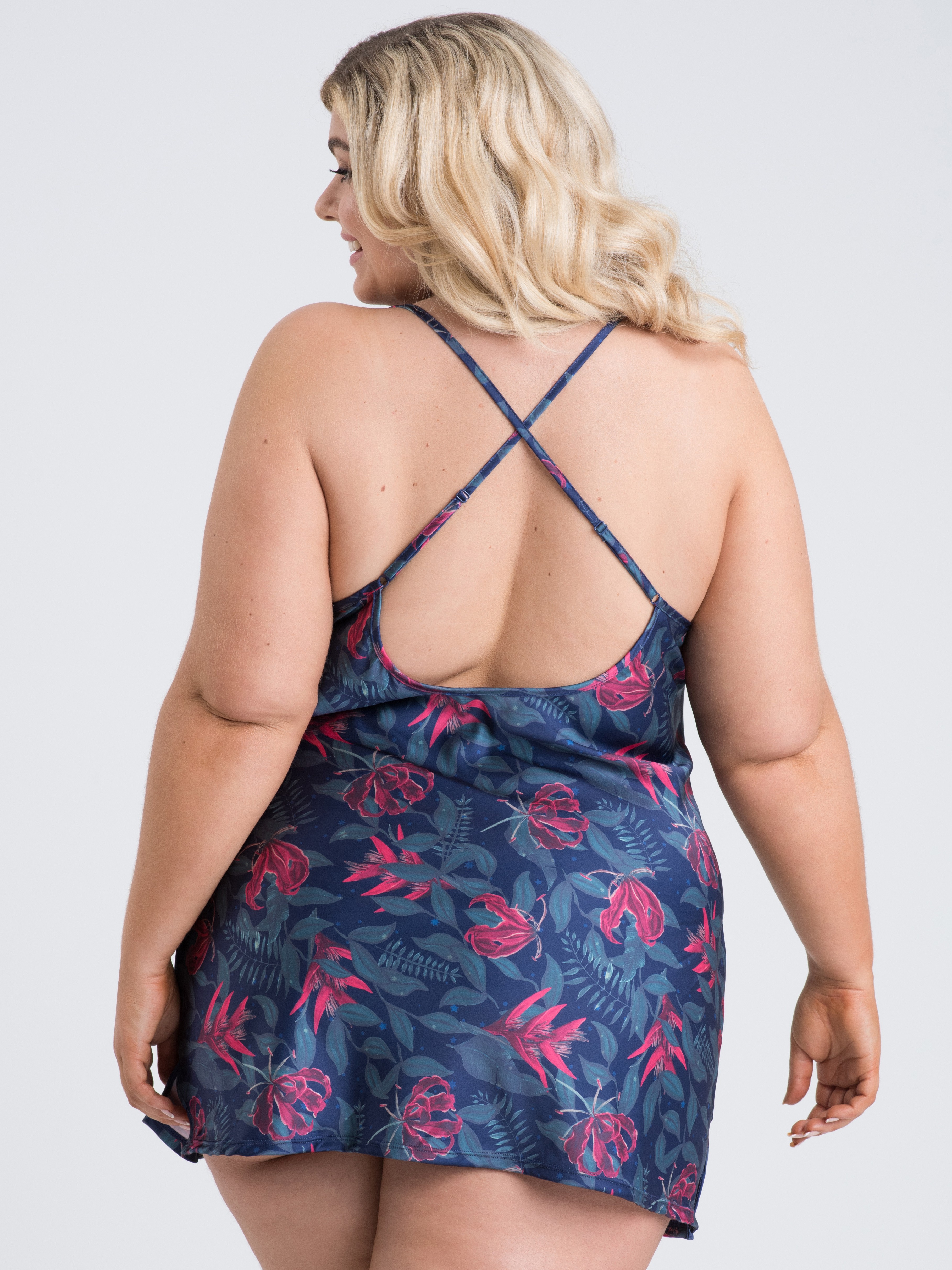 Lovehoney Moonlit Tropics Satin Chemise, Black, hi-res