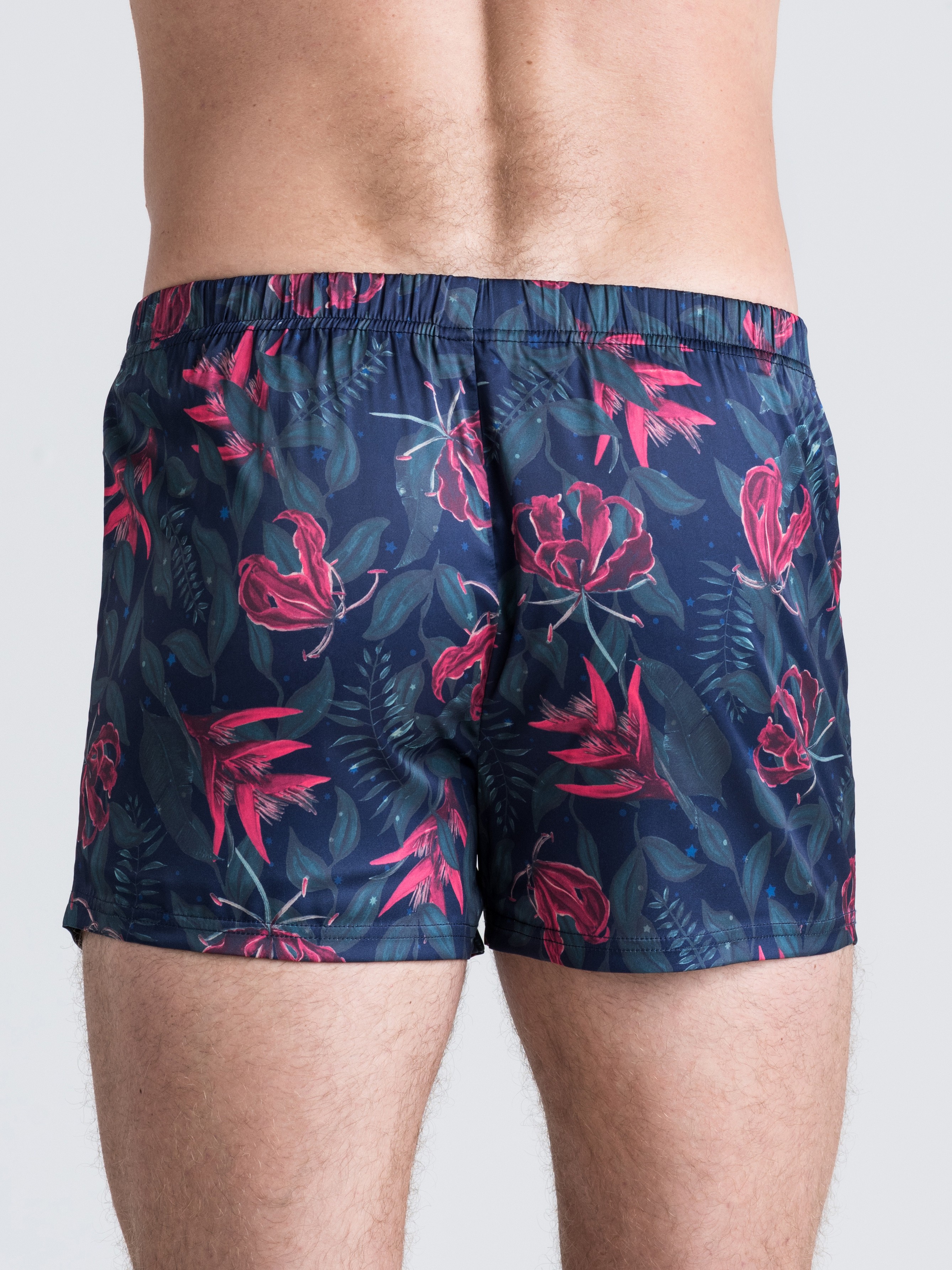 Lovehoney Moonlit Tropics Satin Boxer Shorts, Black, hi-res