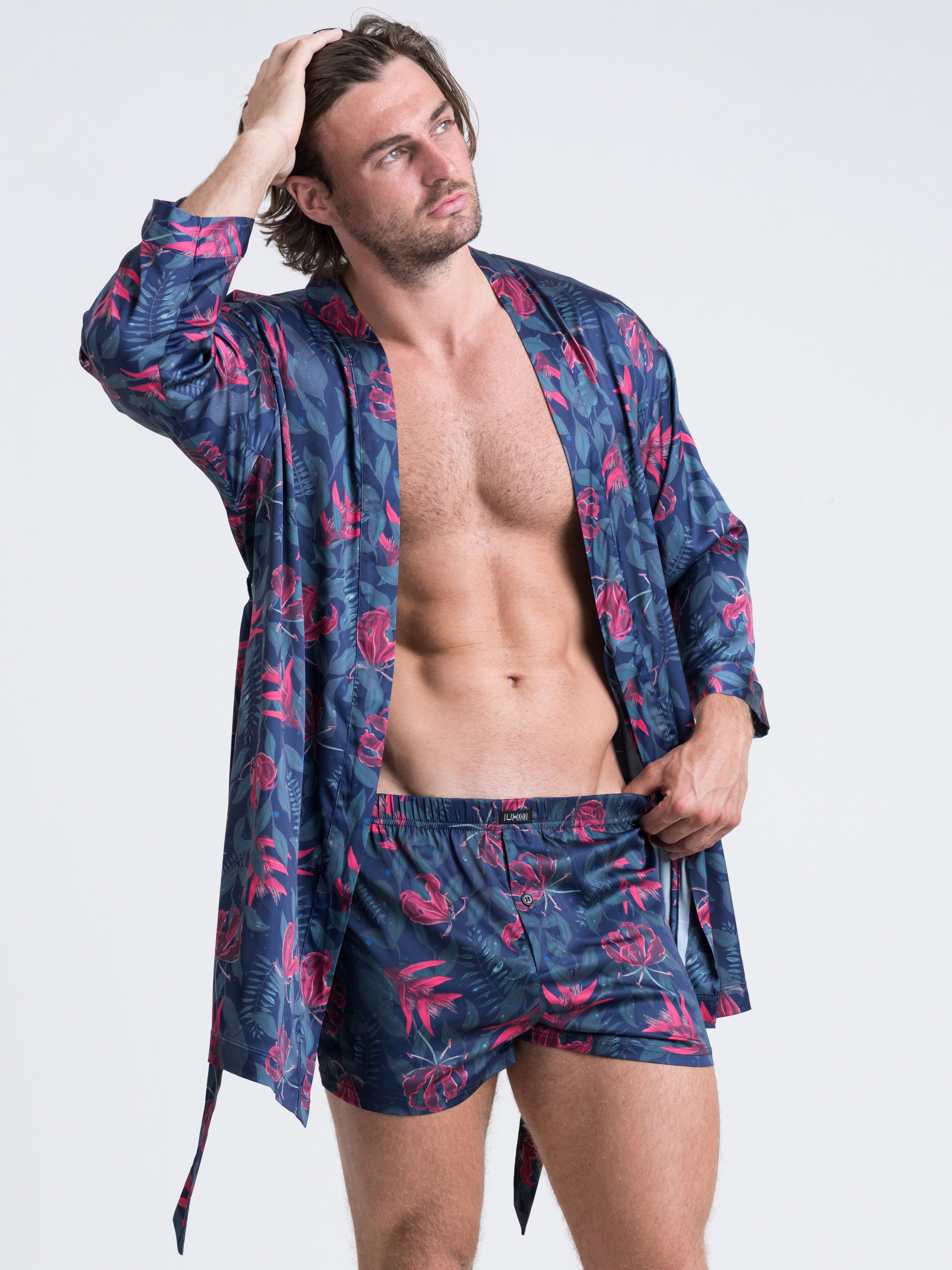 Lovehoney Moonlit Tropics Satin Robe, Black, hi-res