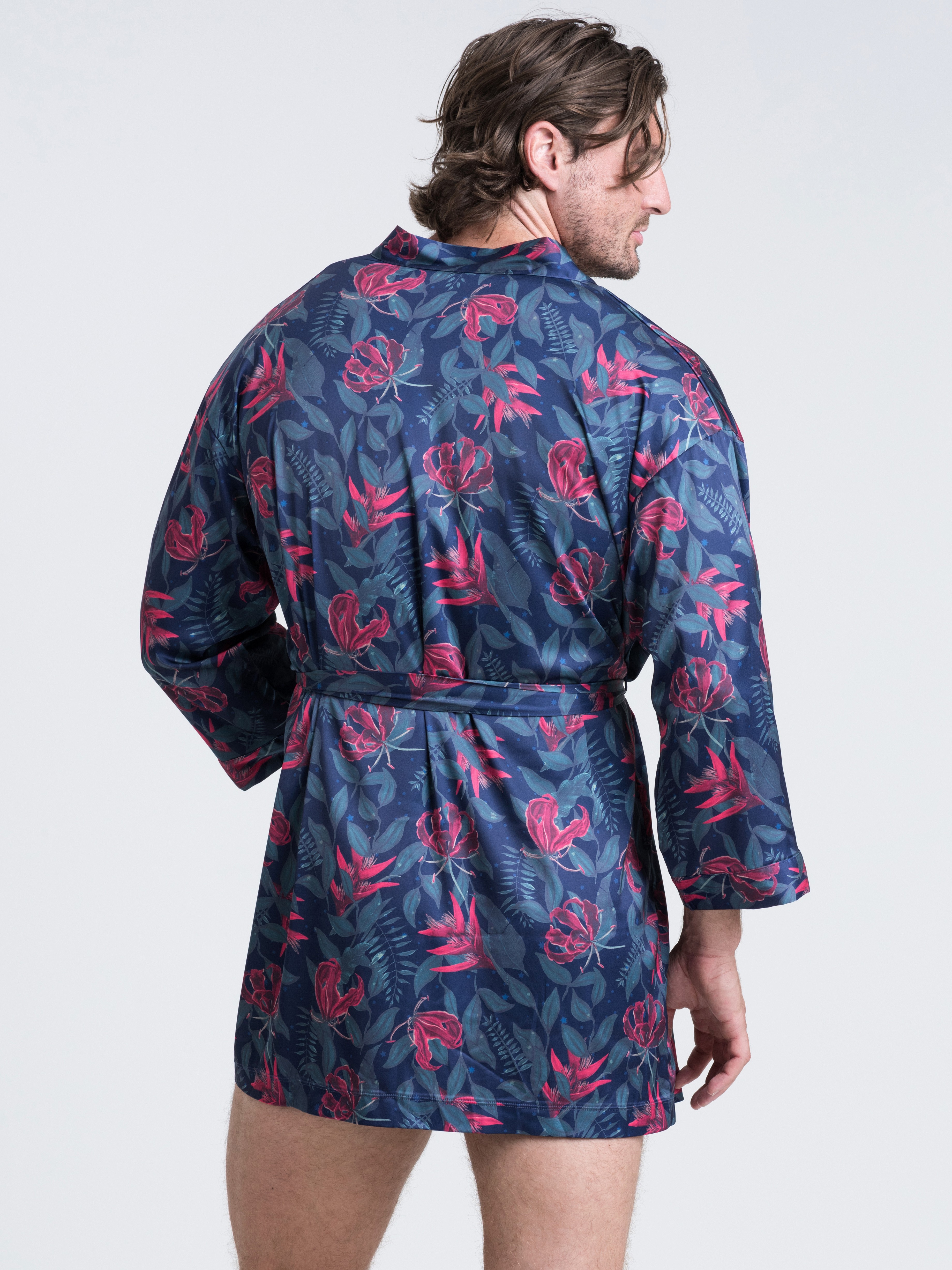 Lovehoney Moonlit Tropics Satin Robe, Black, hi-res