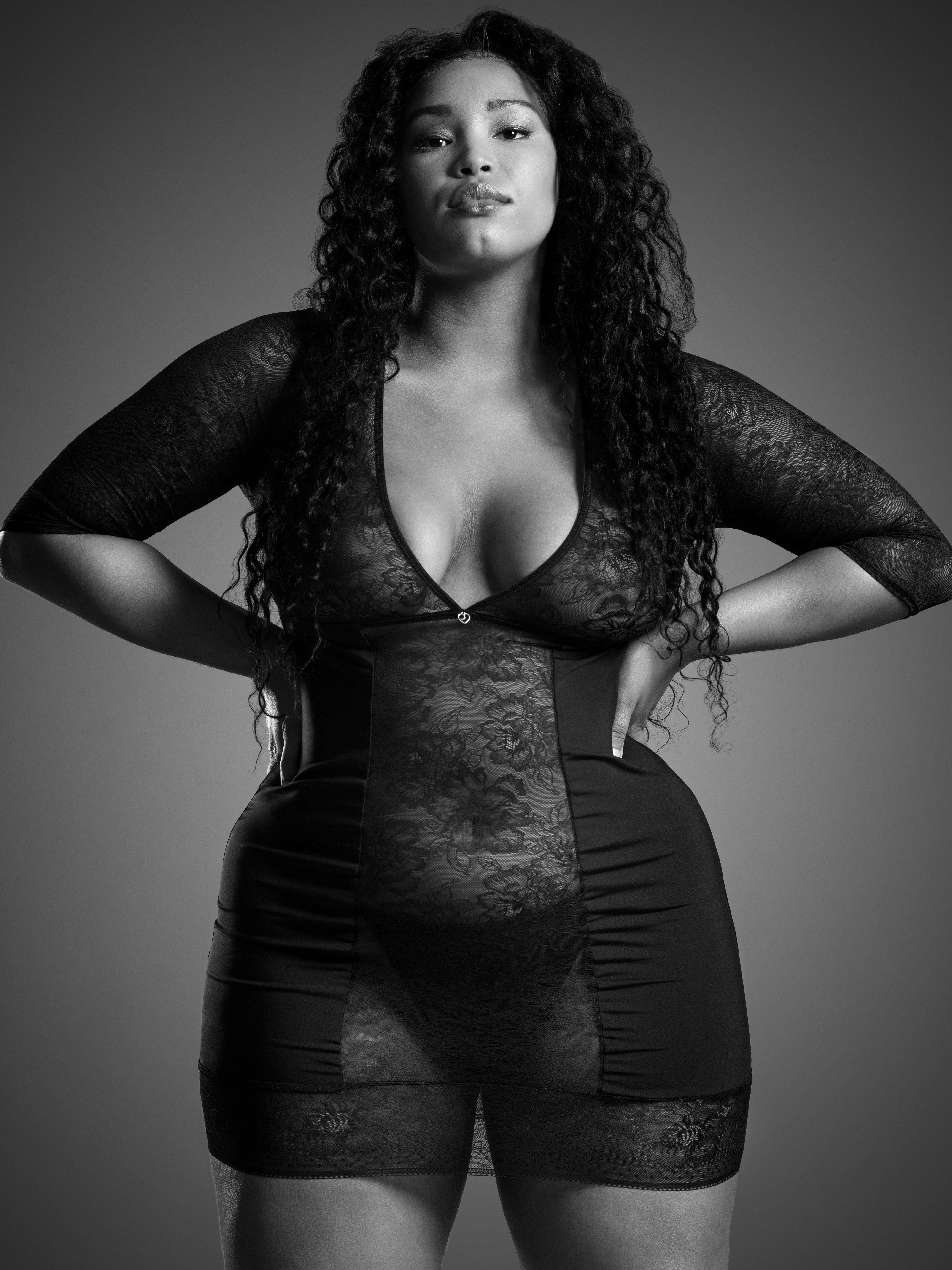 Lovehoney Hourglass Black Smoothing Three Quarter Sleeve Dress, Black, hi-res