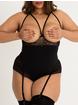 Lovehoney Hourglass Black Smoothing Open-Cup Crotchless Teddy, Black, hi-res