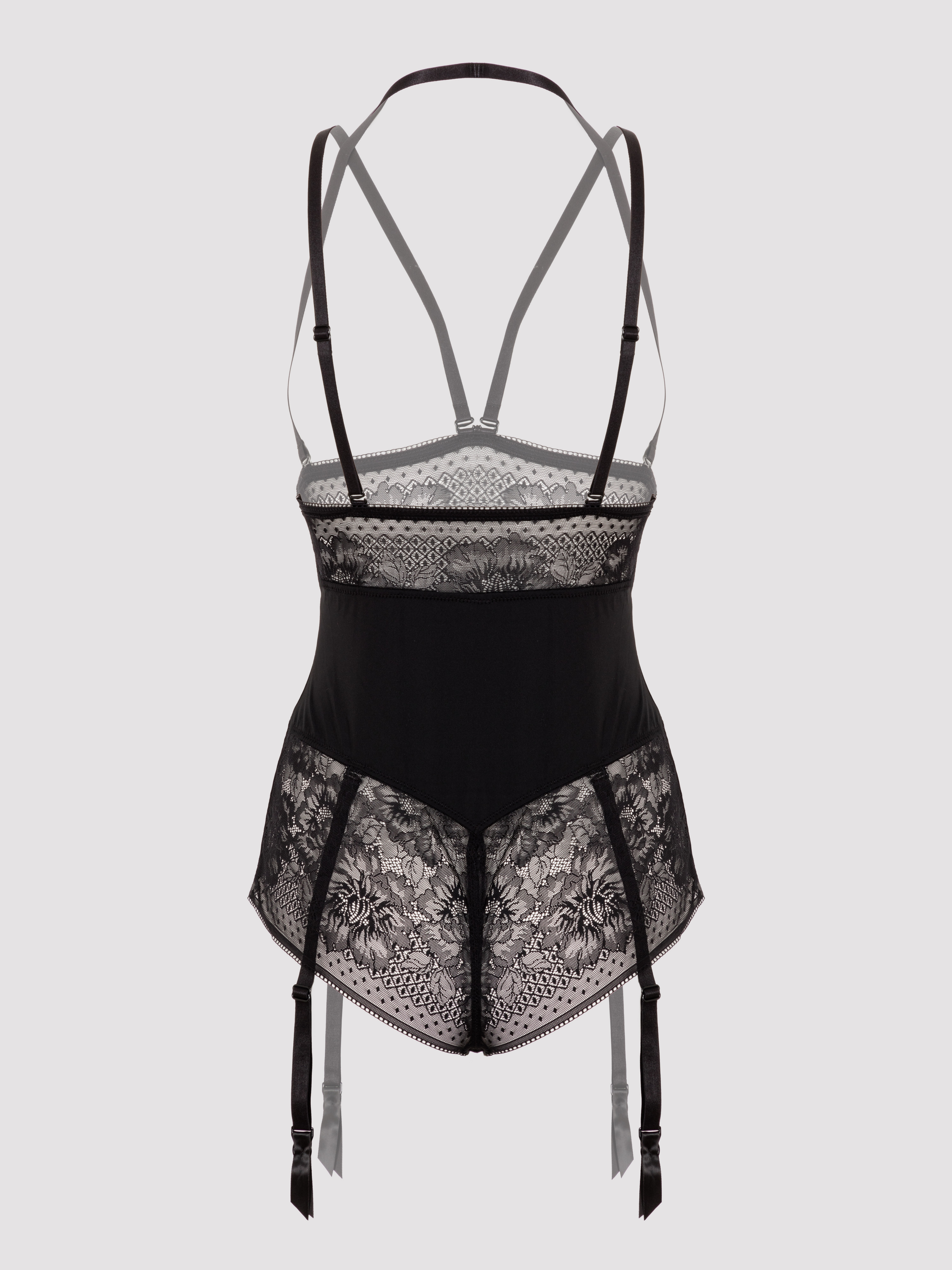 Lovehoney Hourglass Black Smoothing Open-Cup Crotchless Body, Black, vanilla