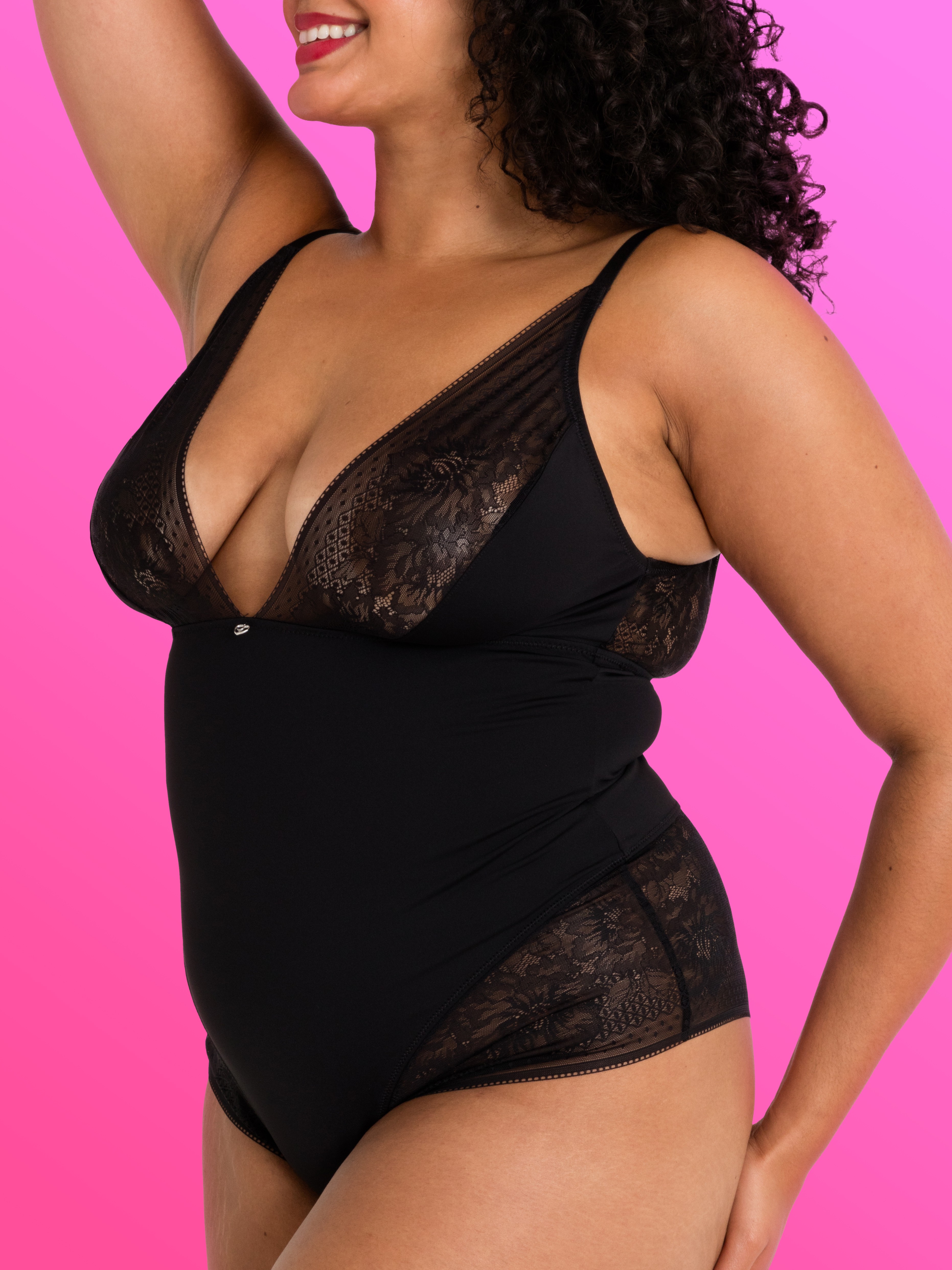 Lovehoney Hourglass Black Smoothing Sleeveless Crotchless Teddy, Black, hi-res