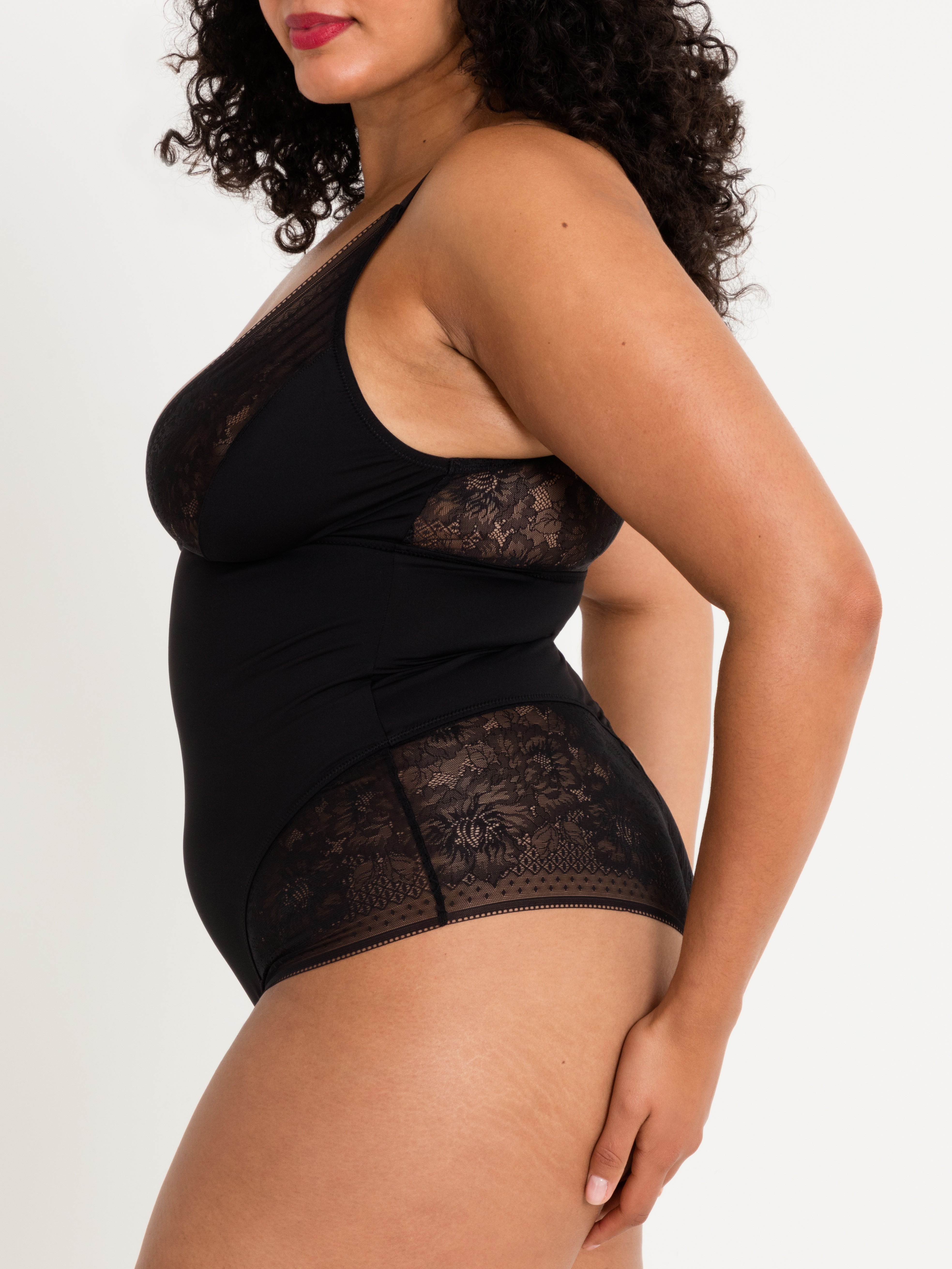 Lovehoney Hourglass Black Smoothing Sleeveless Crotchless Teddy, Black, hi-res