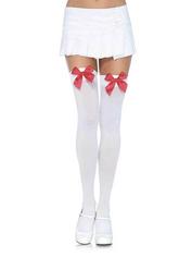 Leg Avenue White Hold-Ups with Red Bows, White, hi-res