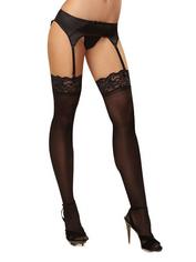 Dreamgirl Black Sheer Lace Top Stockings, Black, hi-res