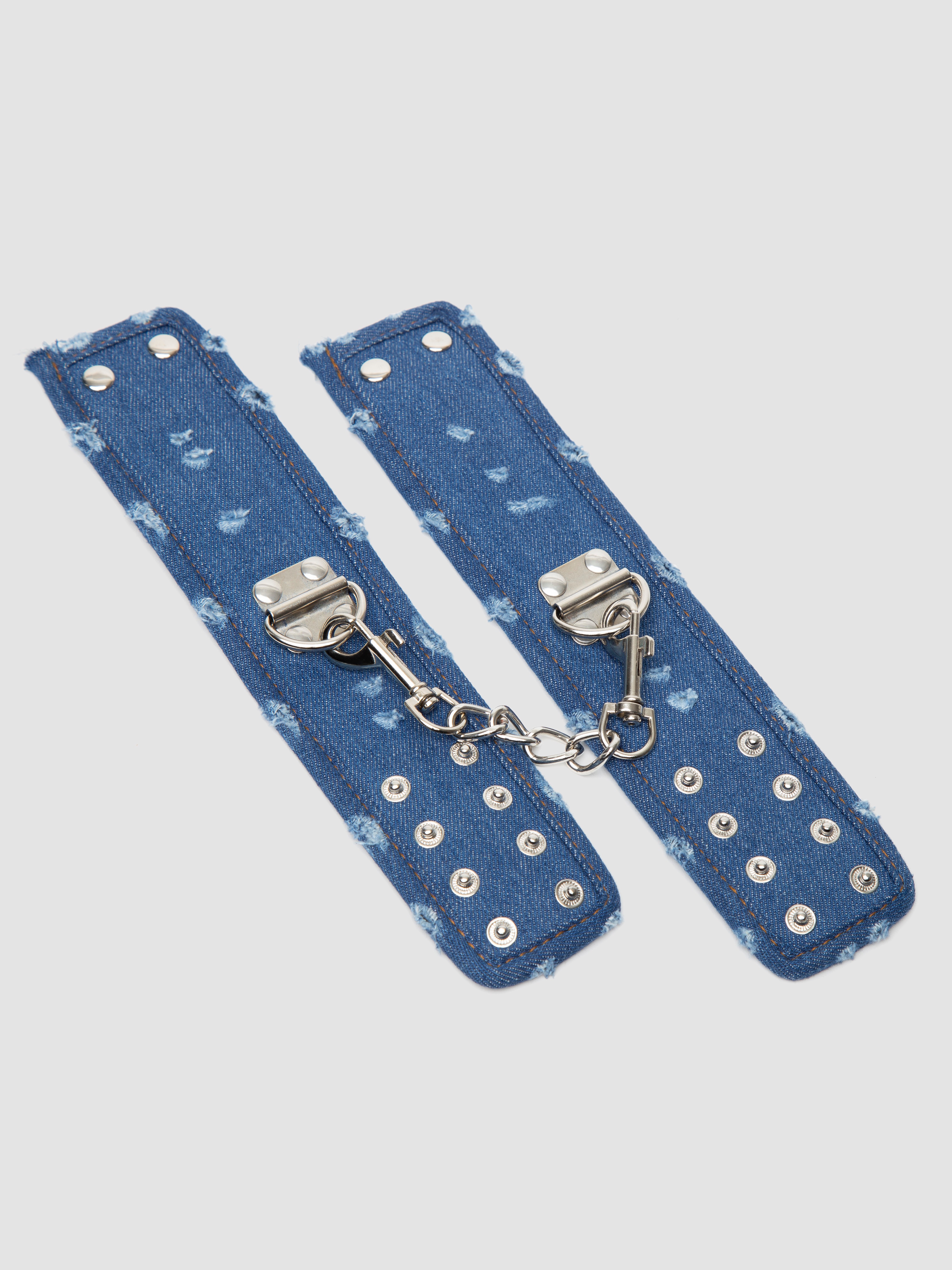 Ouch! Worn Denim Handcuffs, Blue, hi-res