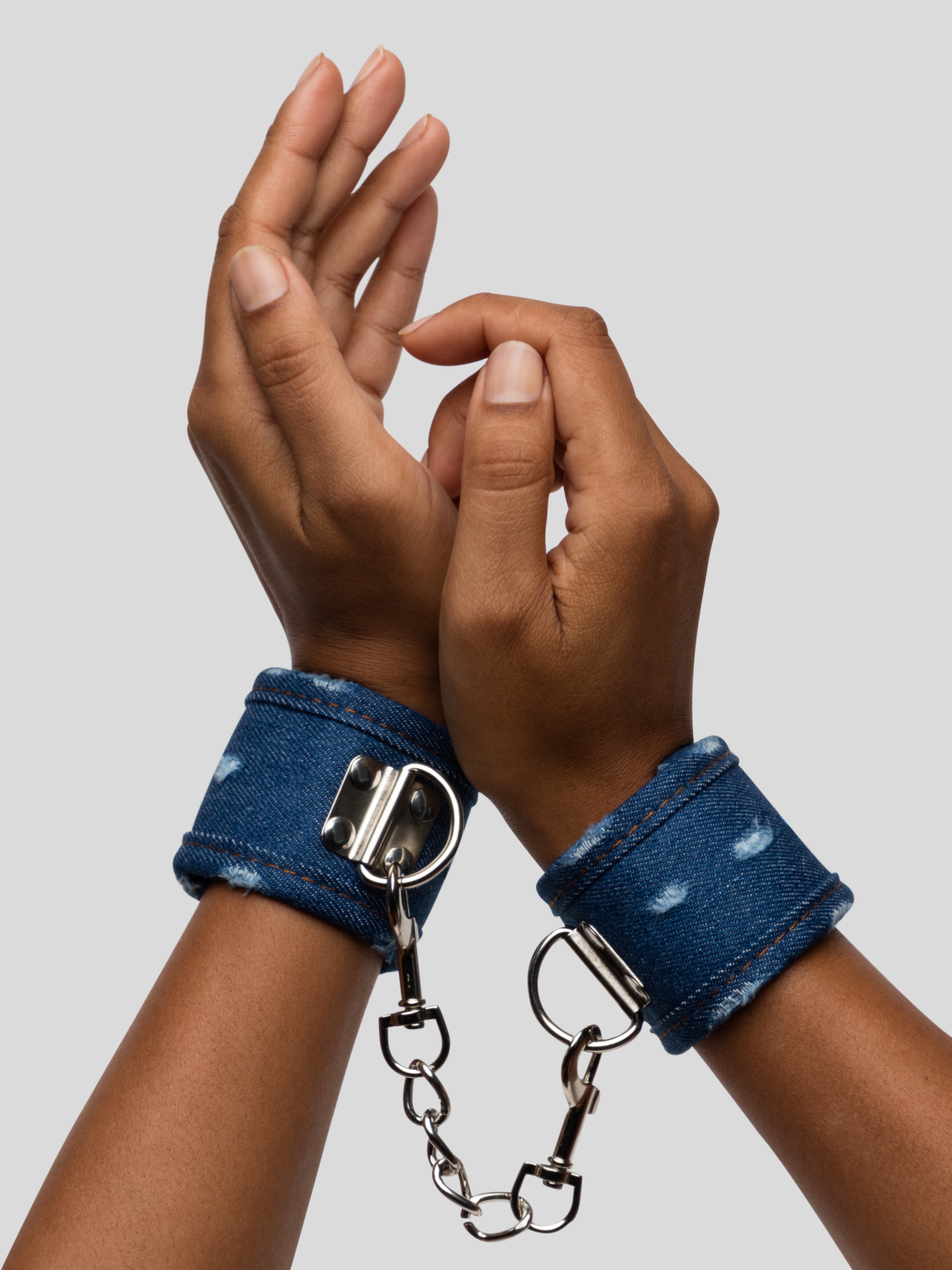 Ouch! Worn Denim Handcuffs, Blue, hi-res