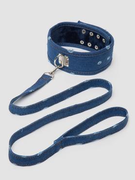 Ouch! Worn Denim Collar with Leash