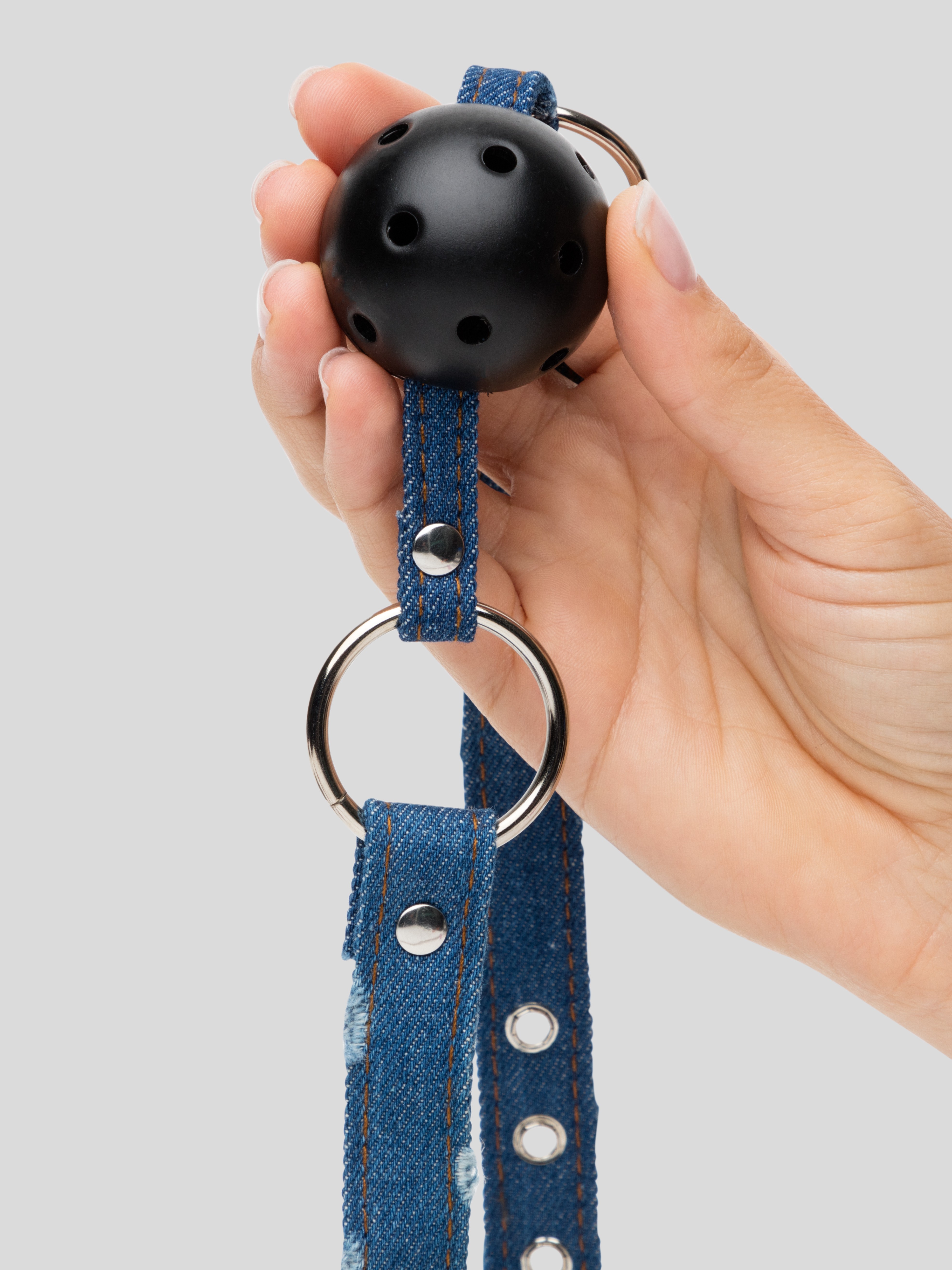 Ouch! Worn Denim Breathable Ball Gag, Blue, hi-res