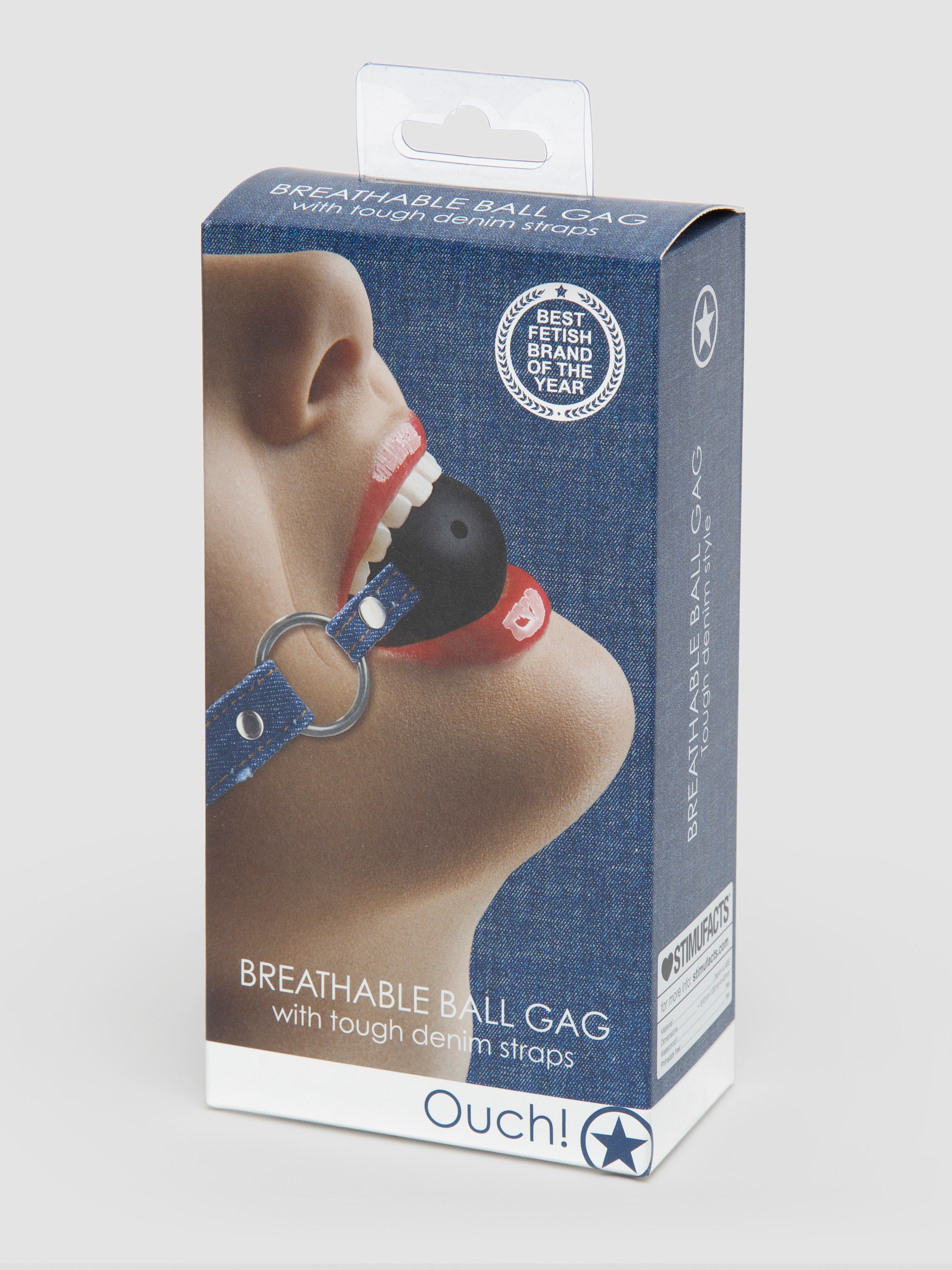 Ouch! Worn Denim Breathable Ball Gag, Blue, hi-res