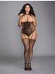 Dreamgirl Plus Size Black Fishnet and Lace Open-Cup Bodystocking, Black, hi-res