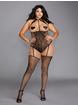 Dreamgirl Plus Size Black Fishnet and Lace Open-Cup Bodystocking, Black, hi-res