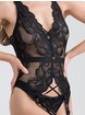 Lovehoney Beau Black Lace Basque Set, Black, hi-res