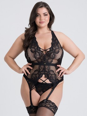 Lovehoney Plus Size Beau Black Lace Basque Set