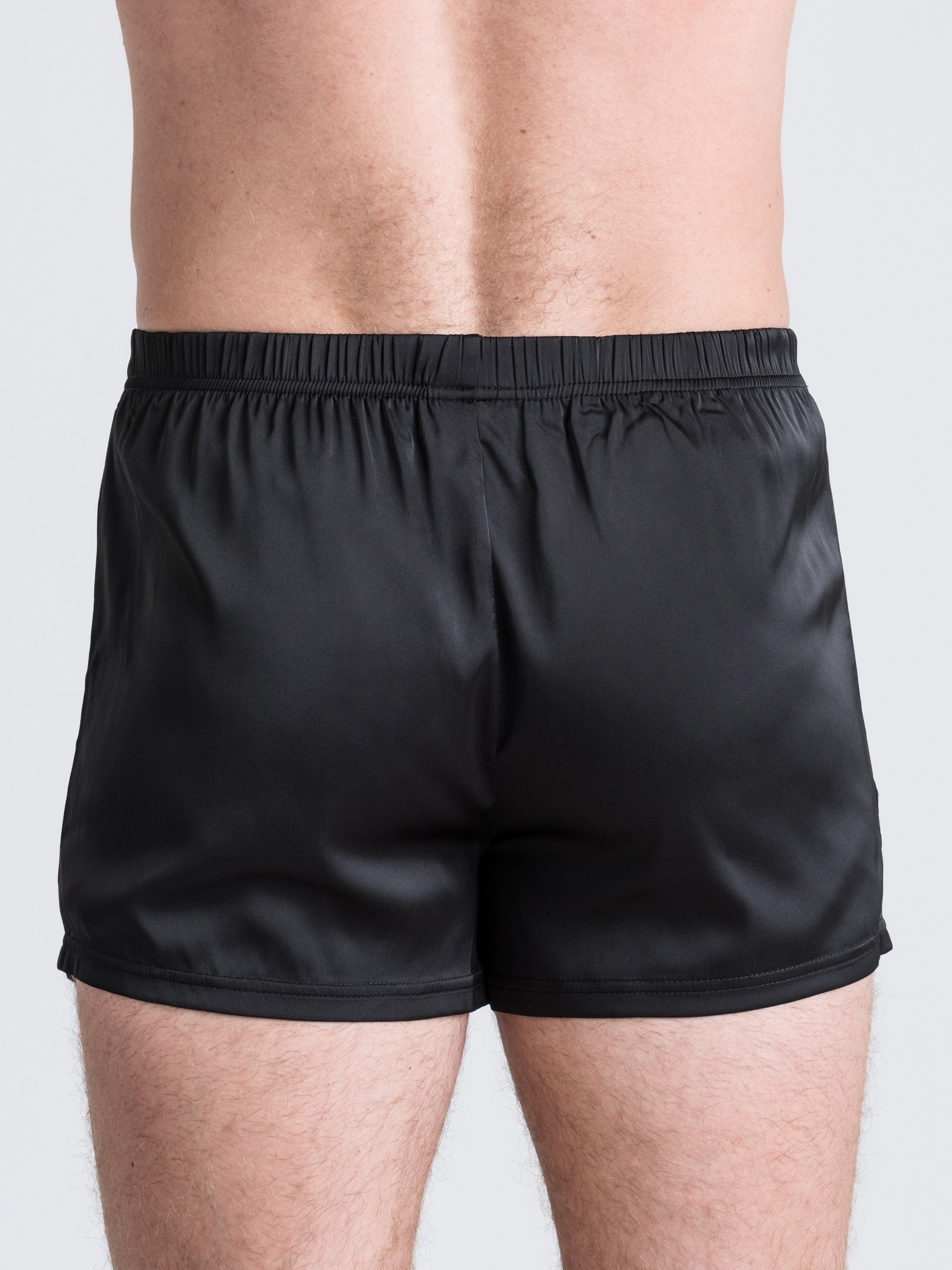 LHM Black Satin Boxer Shorts, Black, hi-res