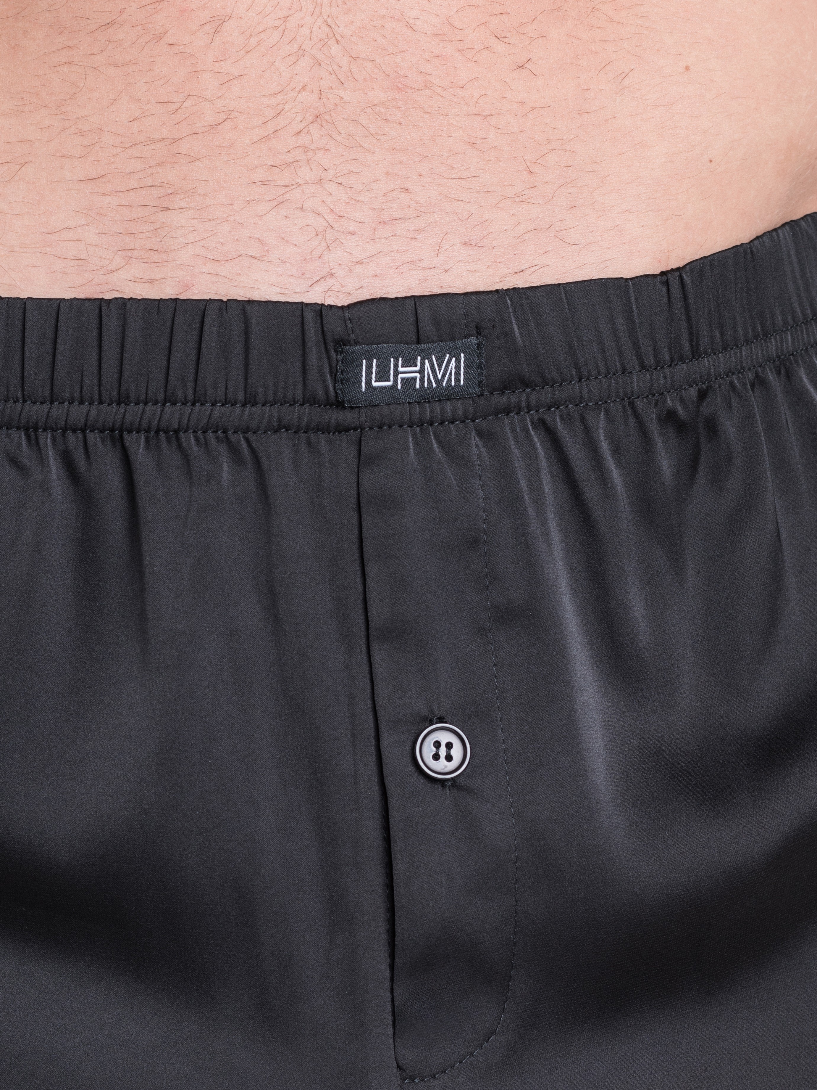 LHM Black Satin Boxer Shorts, Black, hi-res