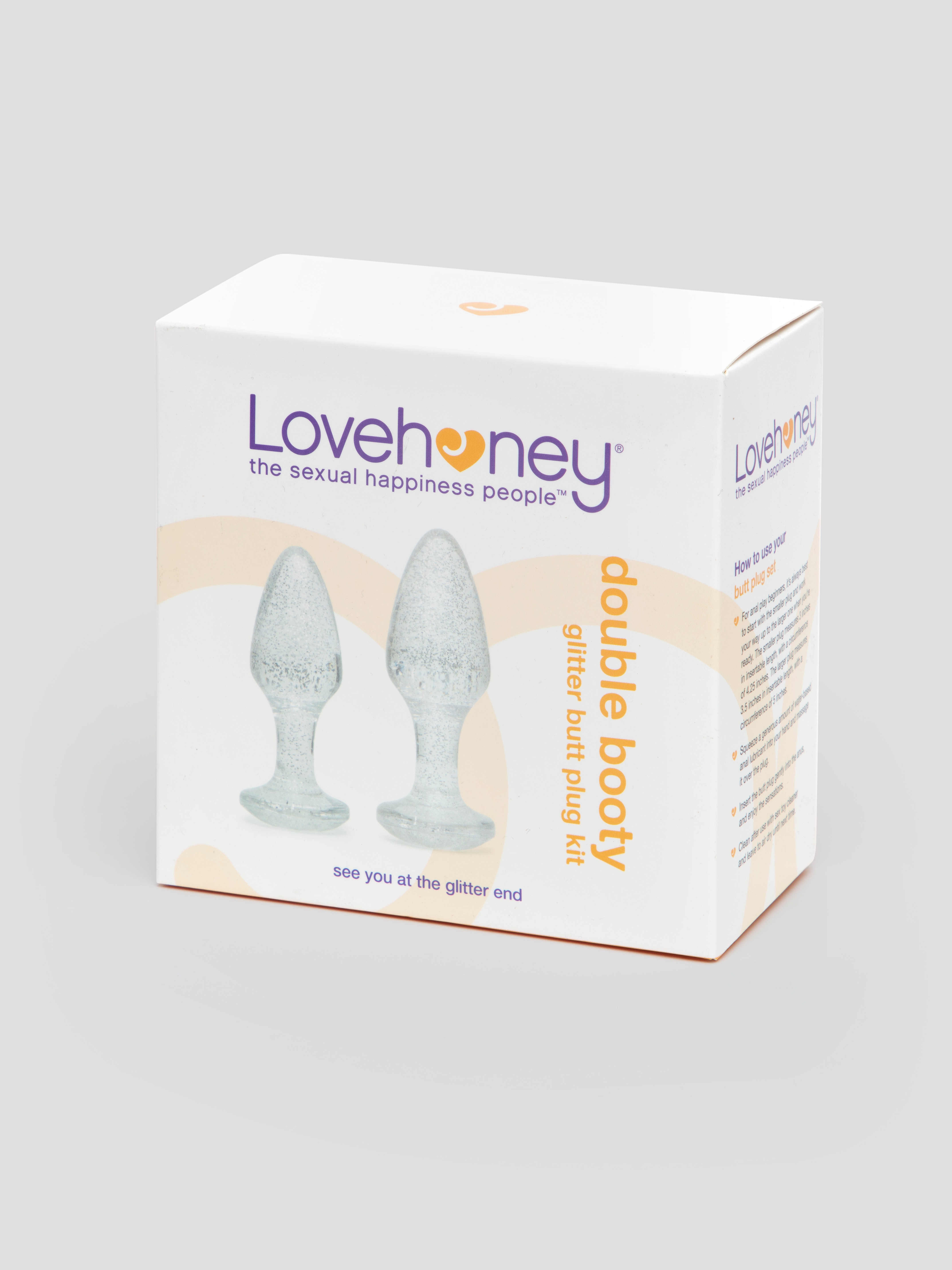 Lovehoney Double Booty Glitter Butt Plug Set, Clear, hi-res