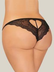 Seven 'til Midnight Black Lace Crotchless Heart Cut-Out Thong, Black, hi-res