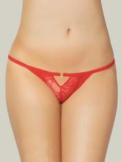 Seven 'til Midnight Black Lace Crotchless Heart Cut-Out Thong, Red, hi-res