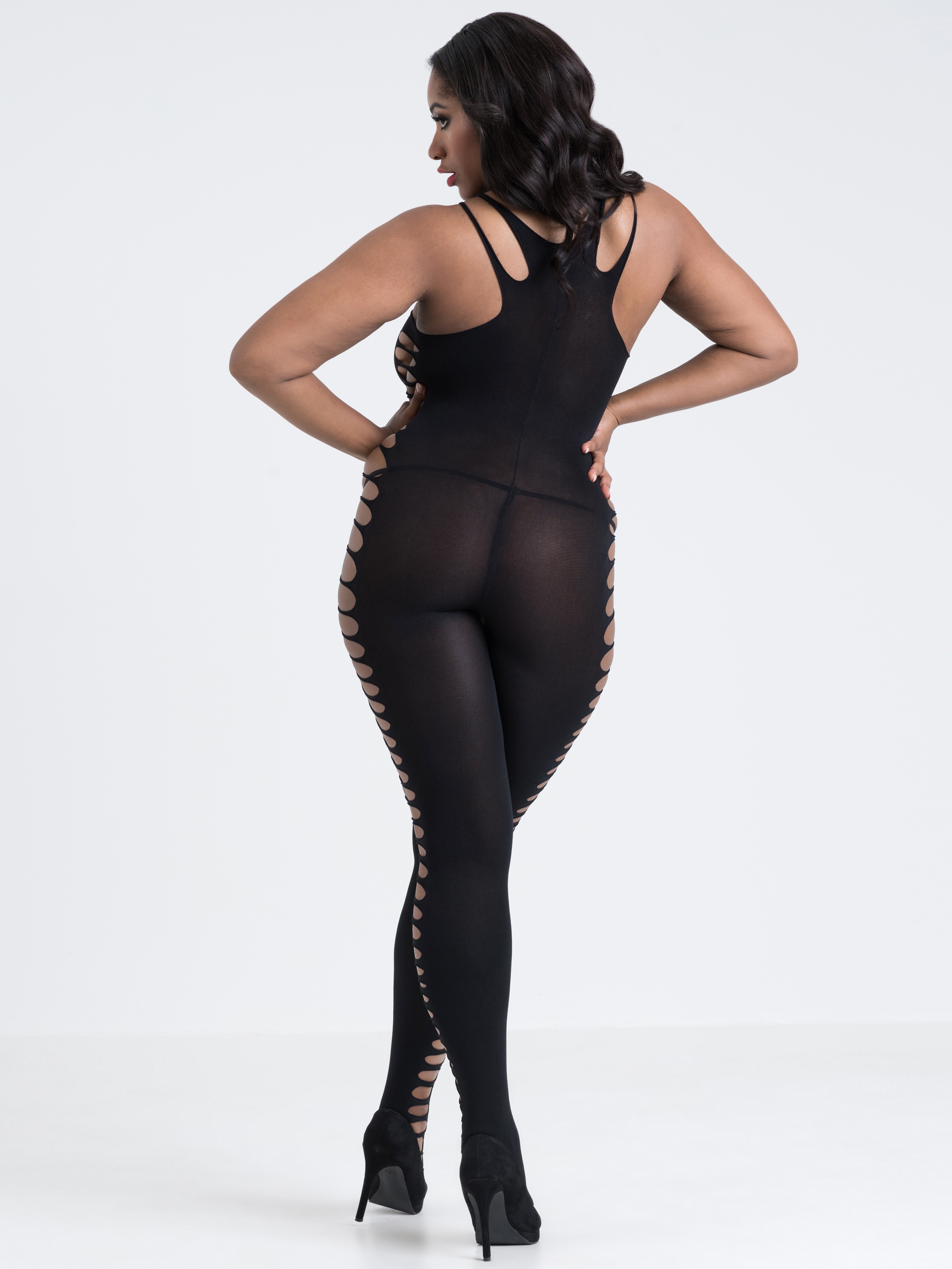 Lovehoney Crotchless Side Cut-Out Bodystocking, Black, hi-res