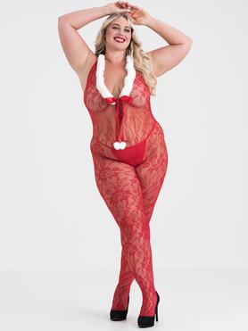 Lovehoney Plus Size Red Lace Santa Crotchless Bodystocking