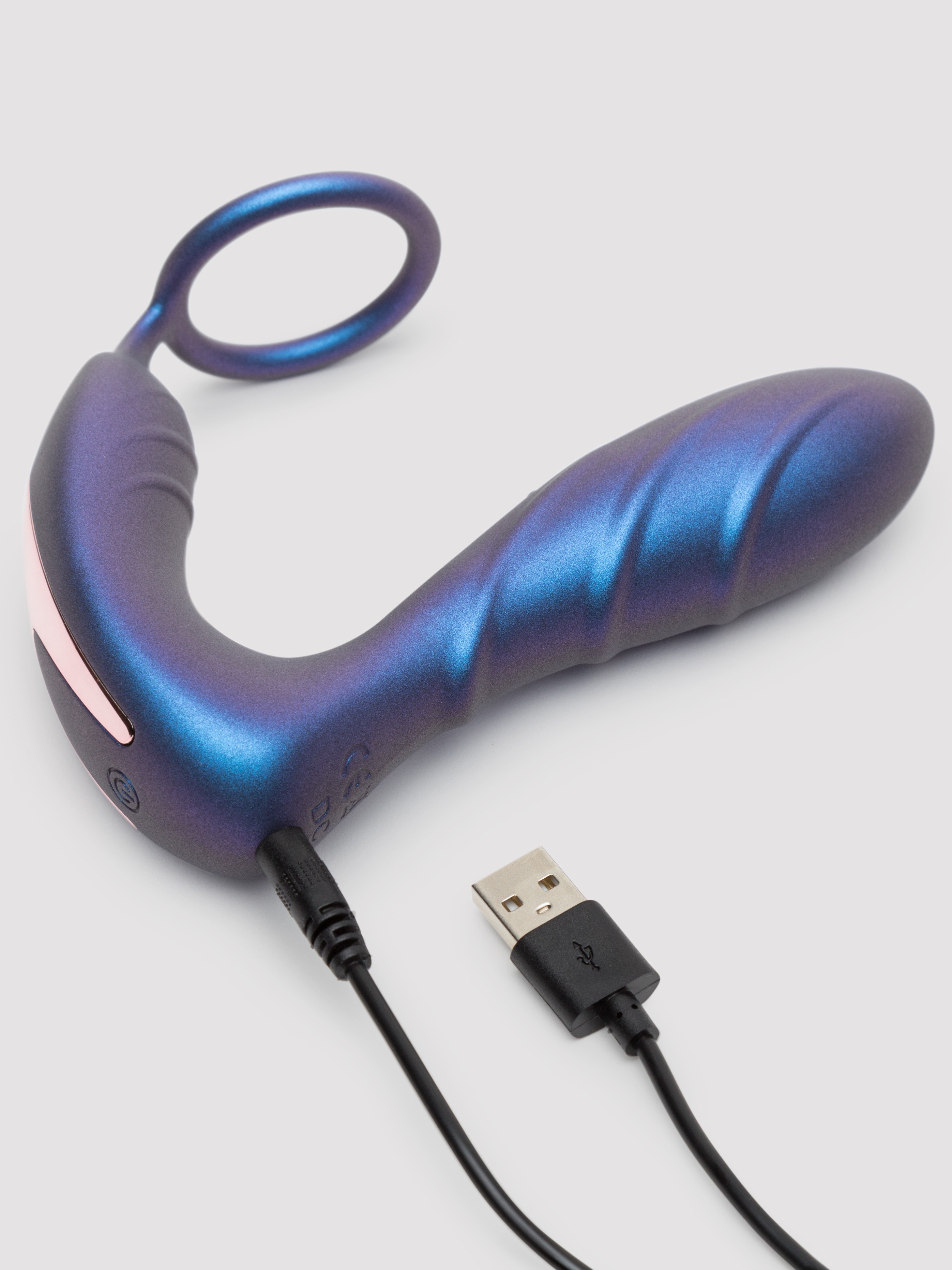 Hueman Black Hole Galactic Silicone Remote Control Cock Ring Butt Plug, Purple, hi-res
