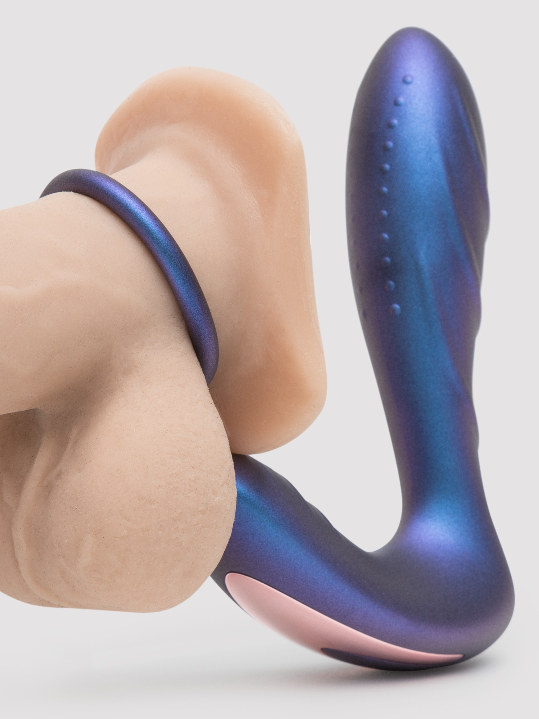 Hueman Black Hole Galactic Silicone Remote Control Cock Ring Butt Plug, Purple, hi-res