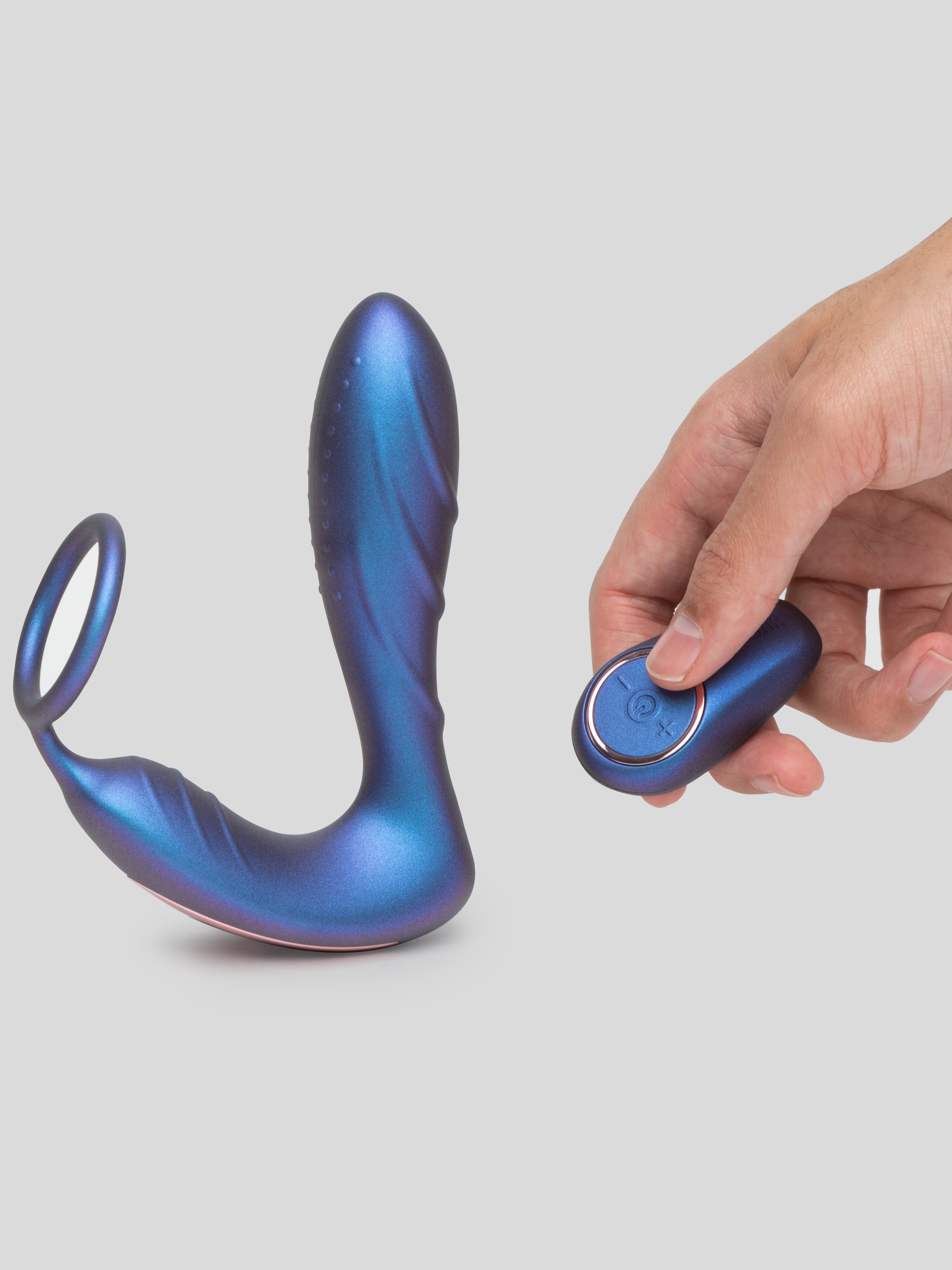 Hueman Black Hole Galactic Silicone Remote Control Cock Ring Butt Plug, Purple, hi-res