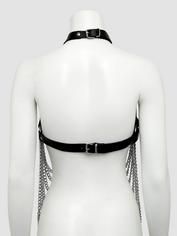 DOMINIX Deluxe Leather and Chain Open-Cup Body Harness, Black, hi-res
