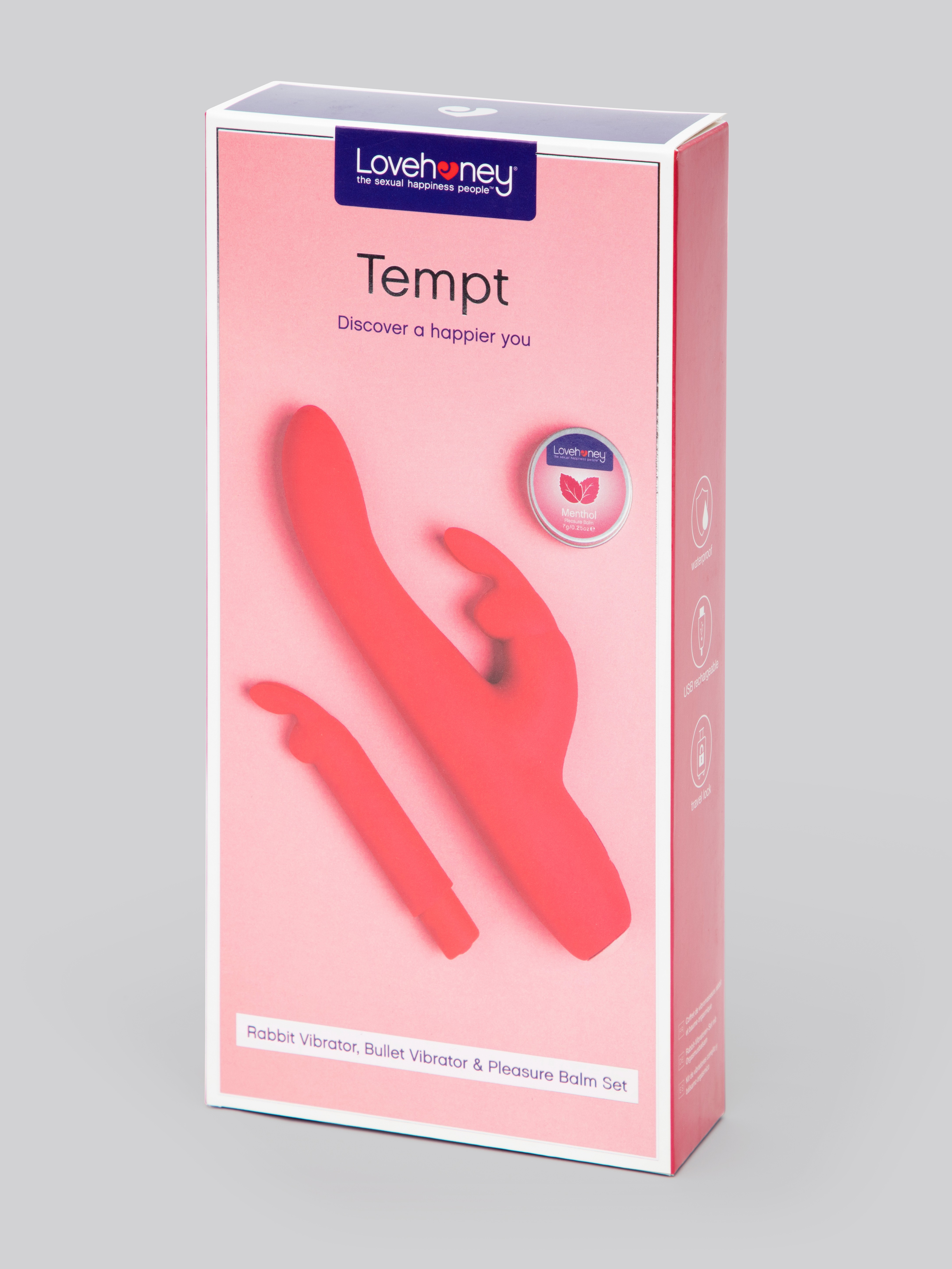 Lovehoney Tempt Rechargeable Rabbit Kit (3 Piece), Pink, hi-res