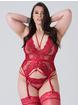 Lovehoney Tiger Lily Red Floral Lace Bustier Set, Red, hi-res