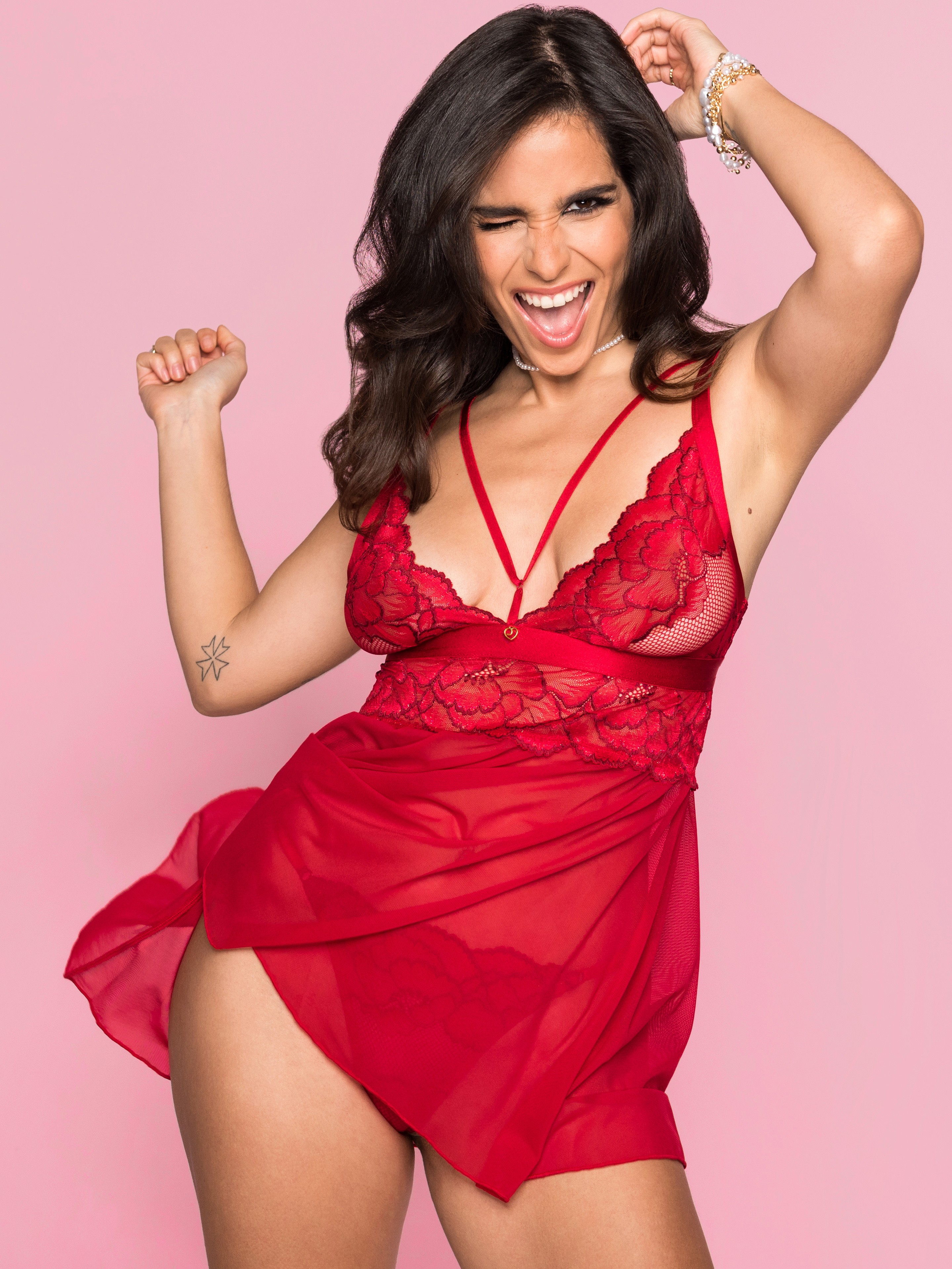 Lovehoney Tiger Lily Red Floral Lace Babydoll Set, Red, hi-res