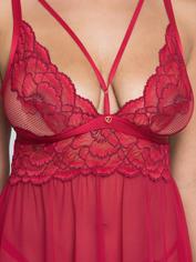 Lovehoney Tiger Lily Red Floral Lace Babydoll Set, Red, hi-res
