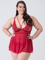 Lovehoney Plus Size Tiger Lily Red Floral Lace Babydoll Set, Red, hi-res