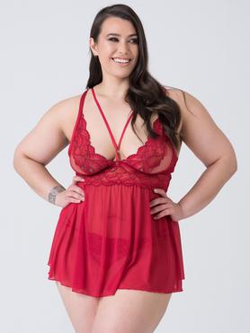 Lovehoney Plus Size Tiger Lily Babydoll-Set aus roter Spitze