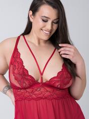 Lovehoney Plus Size Tiger Lily Red Floral Lace Babydoll Set, Red, hi-res