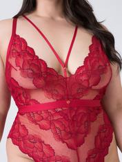 Lovehoney Tiger Lily Red Floral Lace Teddy, Red, hi-res