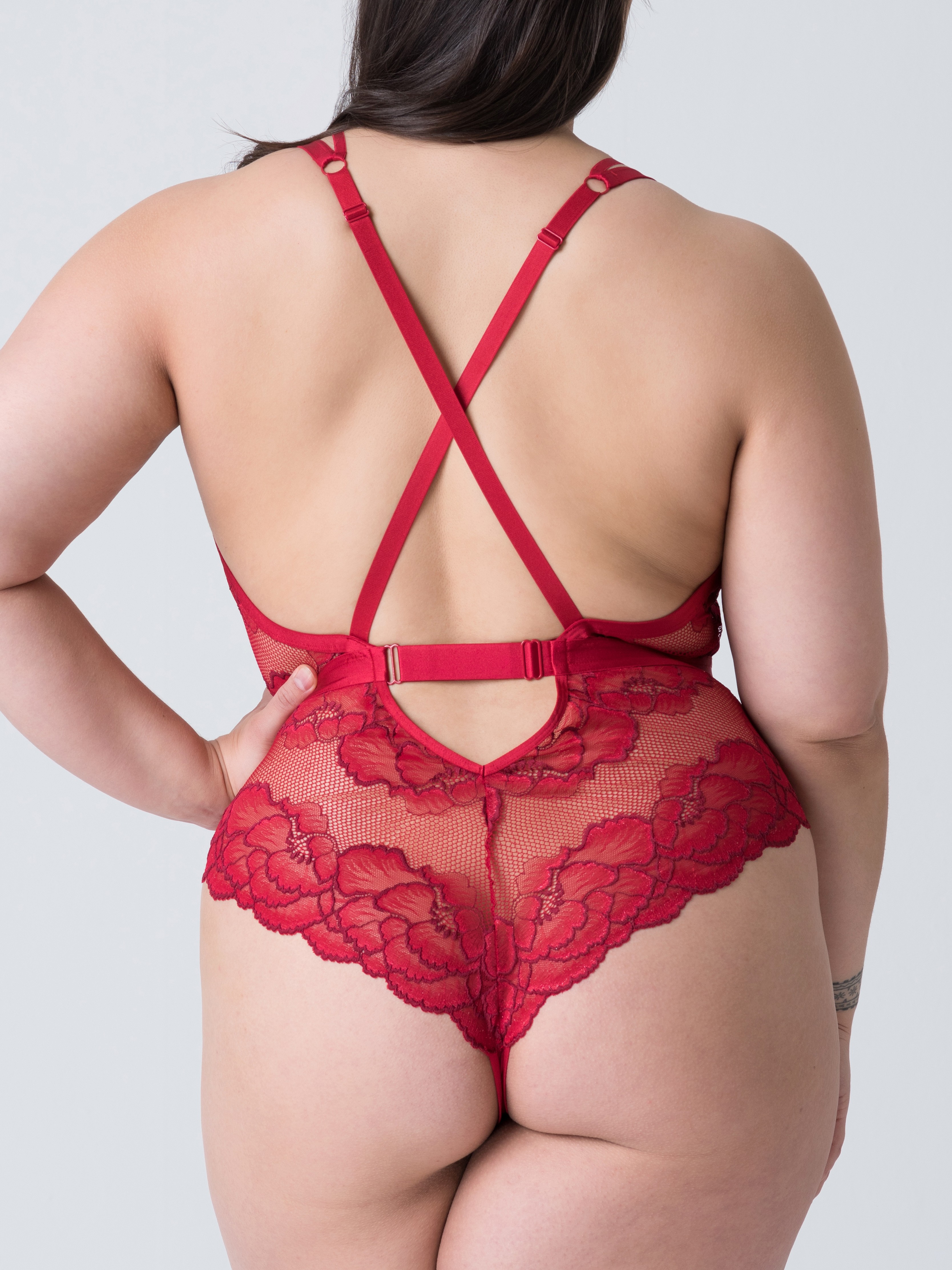 Lovehoney Tiger Lily Red Floral Lace Teddy, Red, hi-res