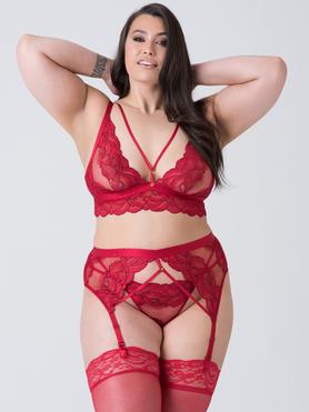 Lovehoney Plus Size Tiger Lily Red Floral Lace Bra Set