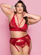 Lovehoney Tiger Lily Red Floral Lace Bra Set, Red, hi-res
