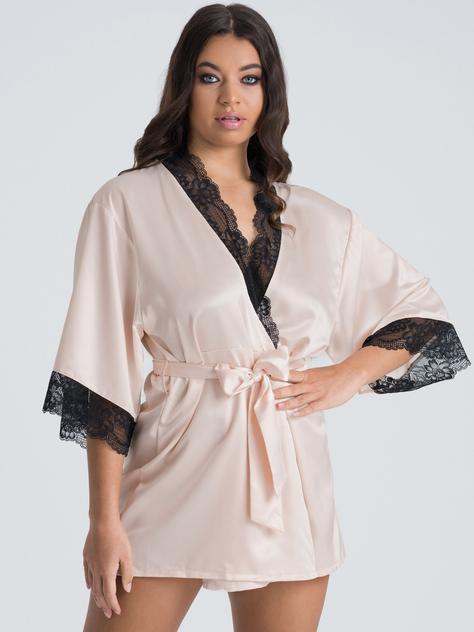 Lovehoney Plus Size Jewel Satin Pearl Blush Robe, Pink, hi-res