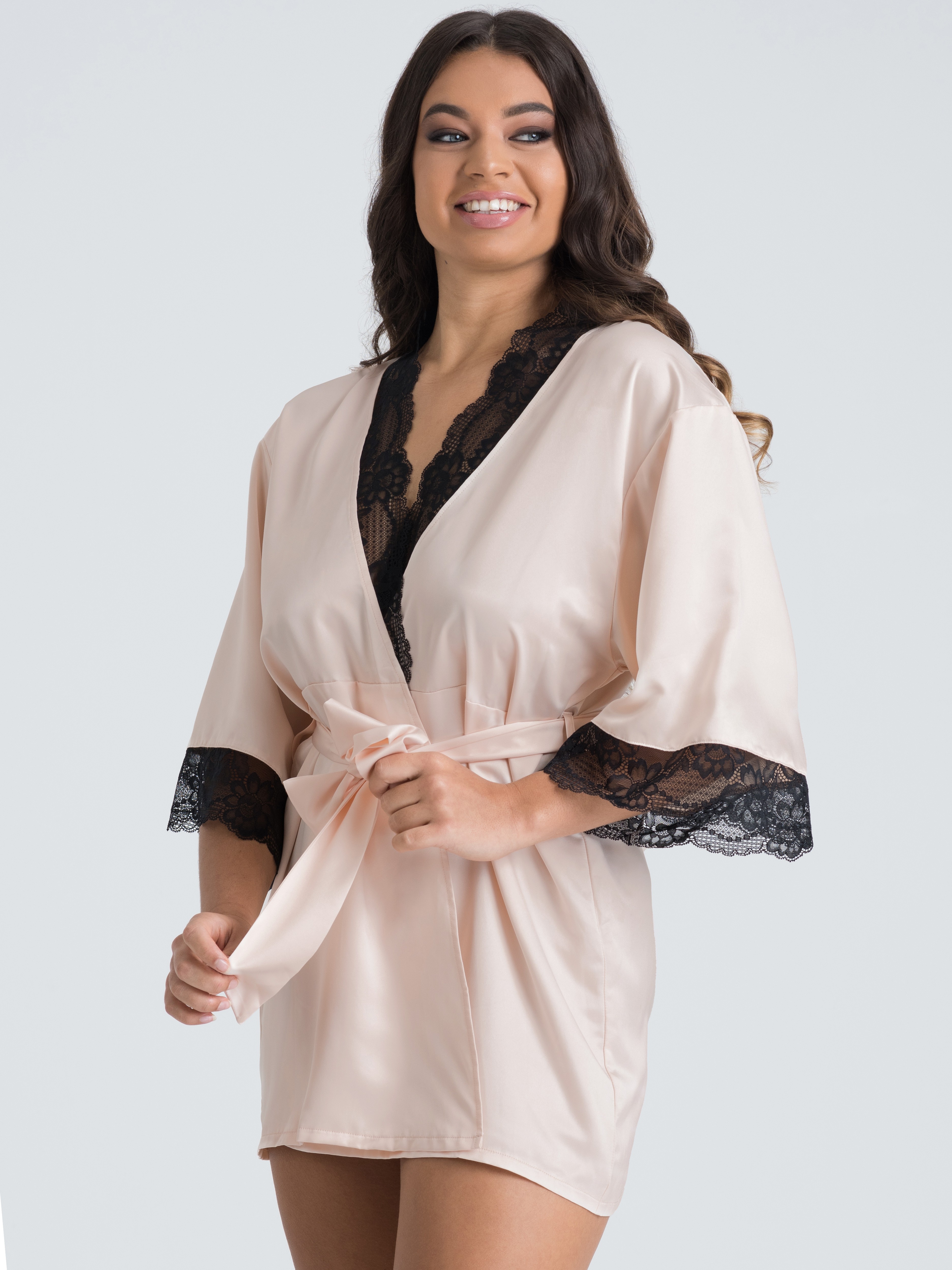 Lovehoney Jewel Satin Pearl Blush Robe, Pink, hi-res