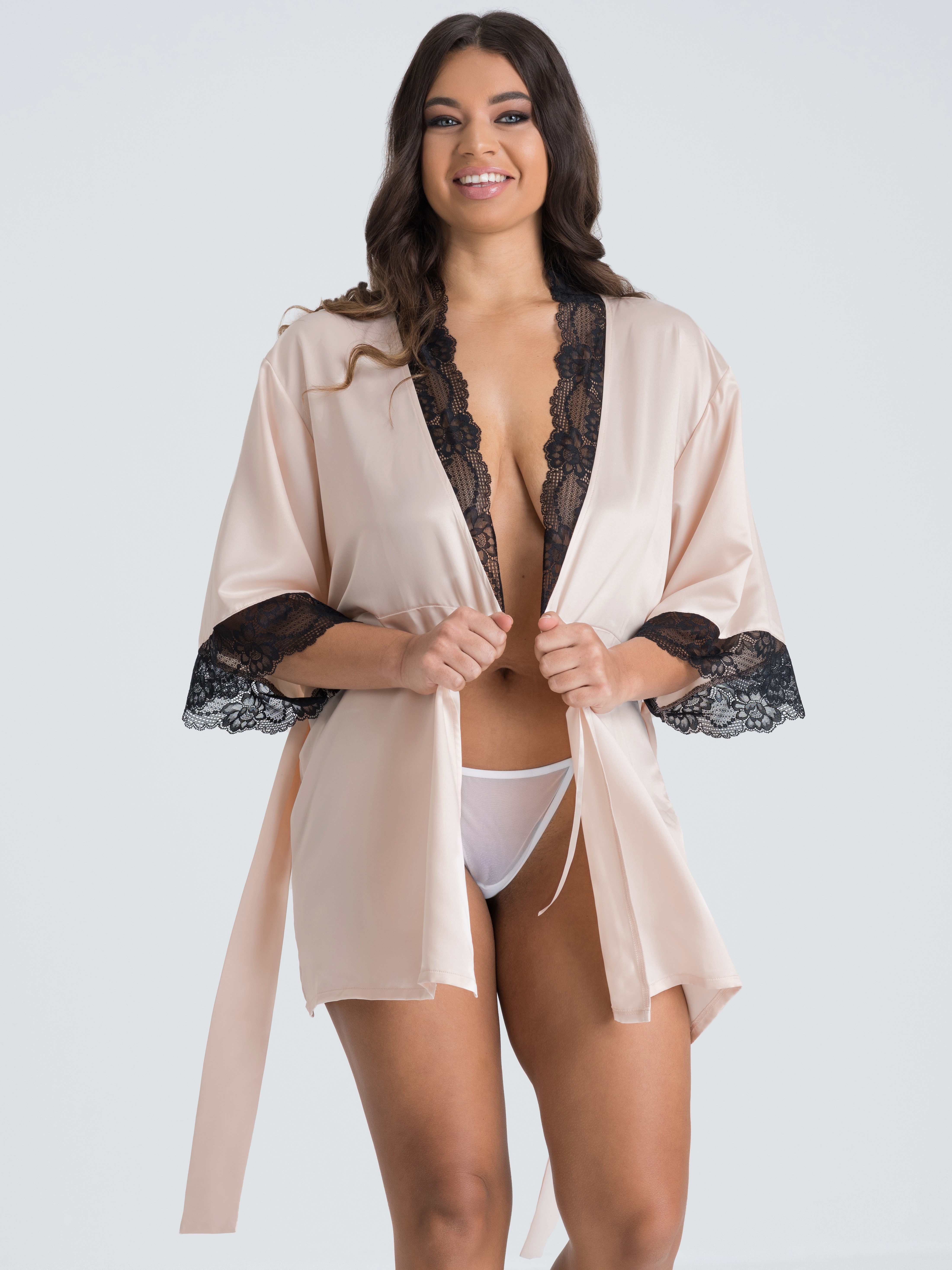 Lovehoney Jewel Satin Pearl Blush Robe, Pink, hi-res